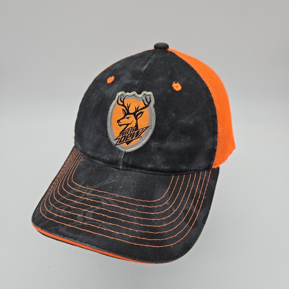 Kryptek Mountain Dew Strapback Hat Baseball Cap Blaze Orange Black Buck Deer